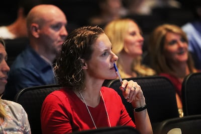 Jamie Besaw of Lehi listens during a class at BYU Education Week in Provo on Tuesday, Aug. 21, 2018.
