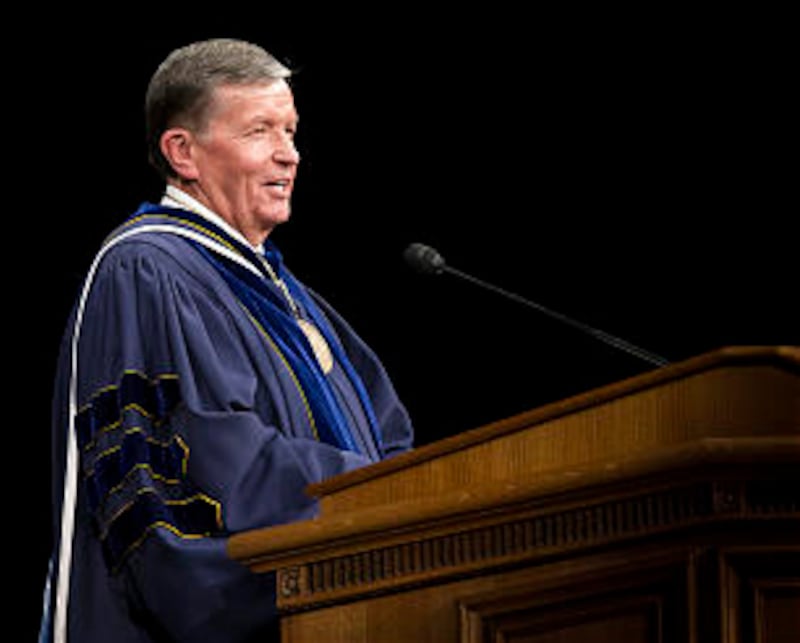 President Cecil O. Samuelson speaks during BYU Graduation commencement exercises on August 9, 2012 i