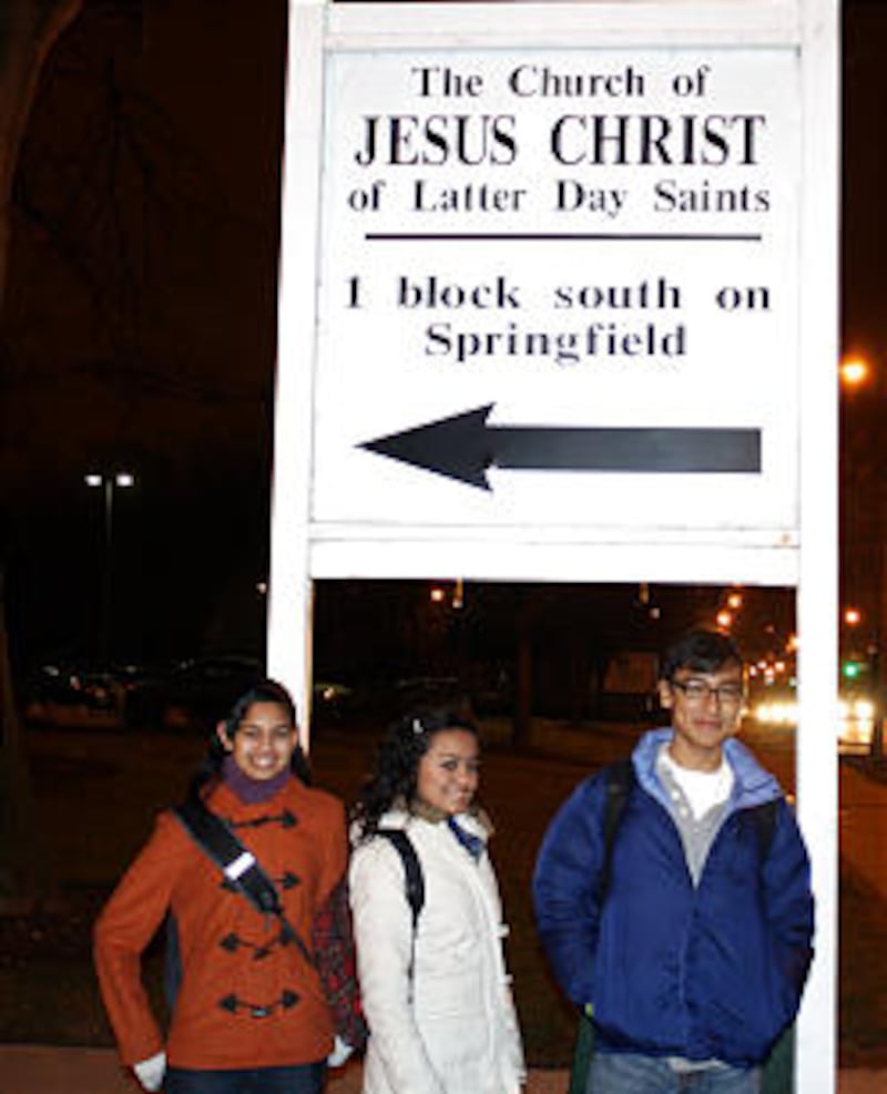 On the way to seminary early in the morning are, from left, Sonia Brown, Milandy Grajales and Jose G