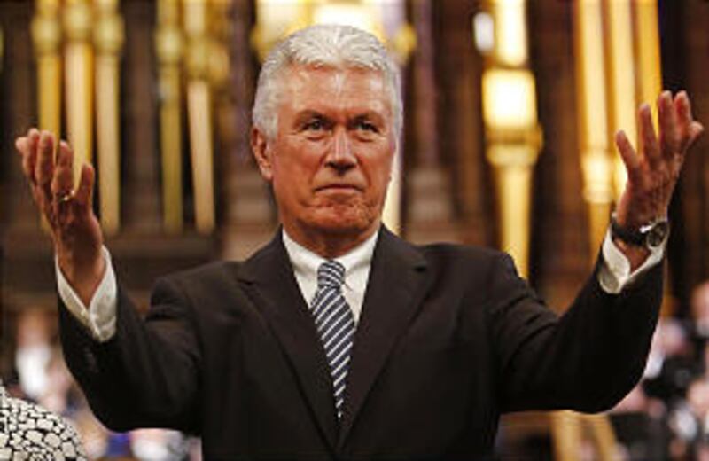 President Dieter F. Uchtdorf speaks at a devotional for Bountiful Utah Temple workers inside the Tab