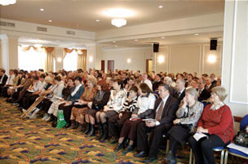 Members gather for Samara Russia district conference on Oct. 25, 2009, to hear Elder Russell M. Nels