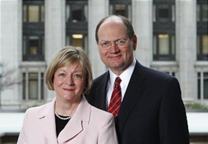 Sister Bonnie Lee Green Oscarson and Brother Paul K. Oscarson pose for a portrait at Church headquar