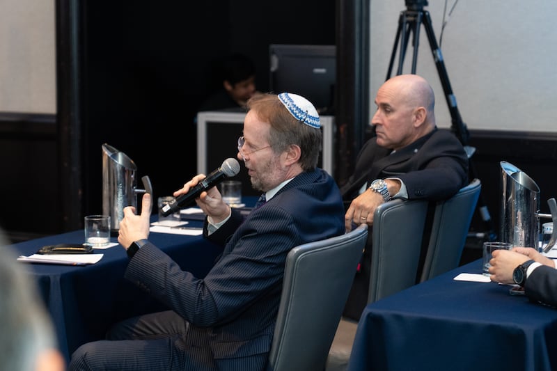 A faith leader participates in a discussion while attending the first International Symposium on Religious Freedom in Lima, Peru, Aug. 4-5, 2026.