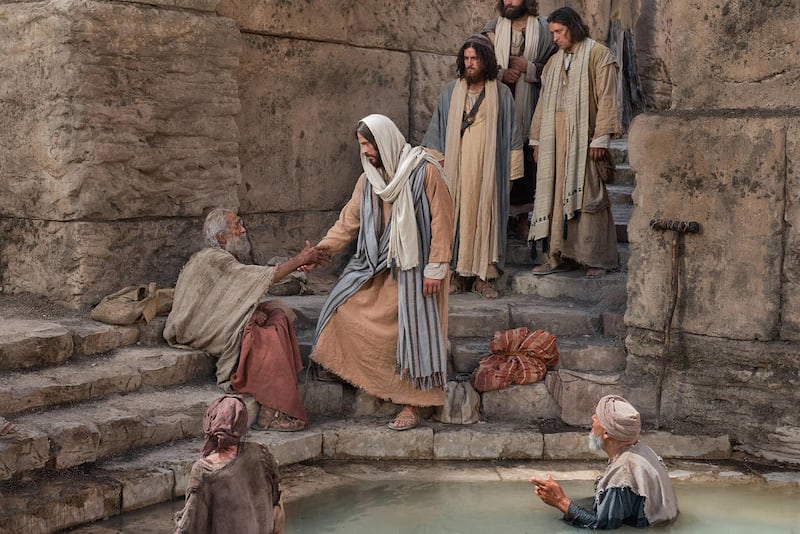 Jesus Christ heals a man at the pools of Bethesda in this image from the Bible videos series.