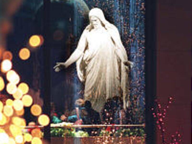 Christus on Temple Square during Christmas.