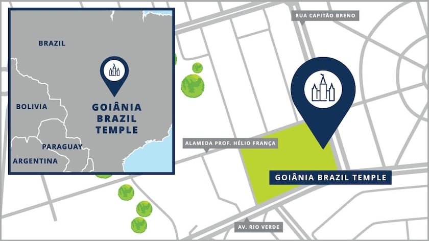 A site map of the Goiânia Brazil Temple.