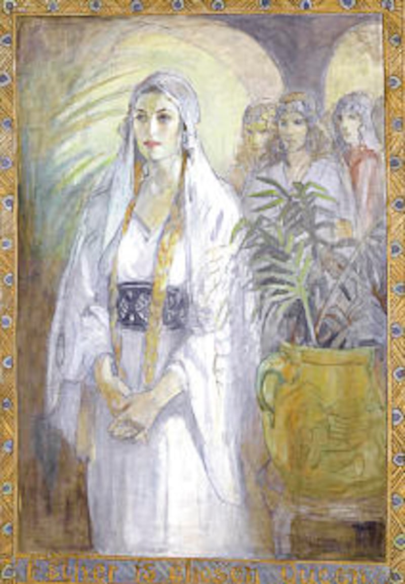 Queen Esther portrait from BYU. This version has three women standing behind Queen Esther.