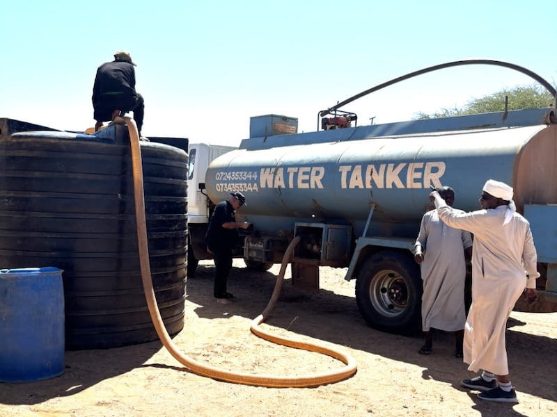 A water tanker arrives in Korr Amelio, Kenya, May 29, 2026.