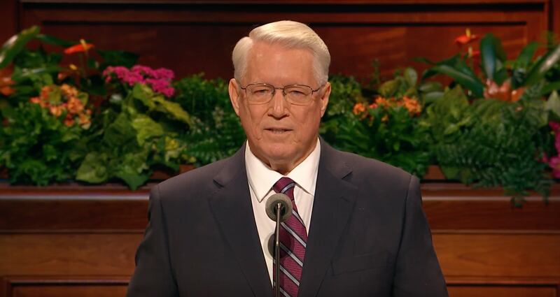 Bishop Dean M. Davies speaks during October 2018 general conference.