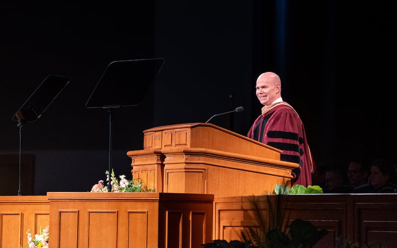 BYU–Idaho President Alvin F. Meredith III speaks during commencement held in the BYU–I Center on Thursday, July 23, 2026, in Rexburg, Idaho.