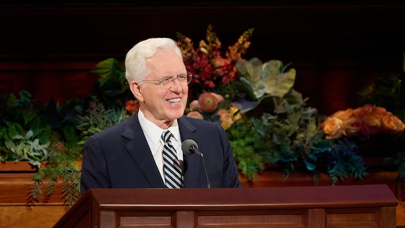 President D. Todd Christofferson, second counselor in the First Presidency, speaks during the Saturday morning session of the 196th Semiannual General Conference of The Church of Jesus Christ of Latter-day Saints in the Conference Center in Salt Lake City on Oct. 3, 2026.