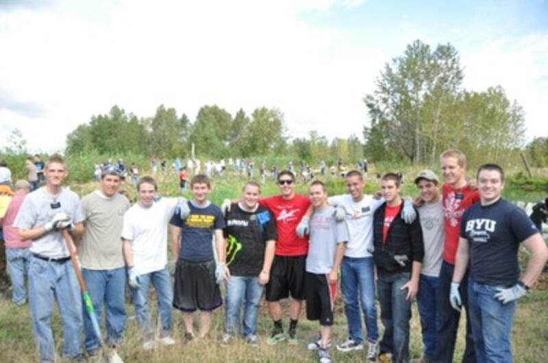 A group of LDS missionaries help out.