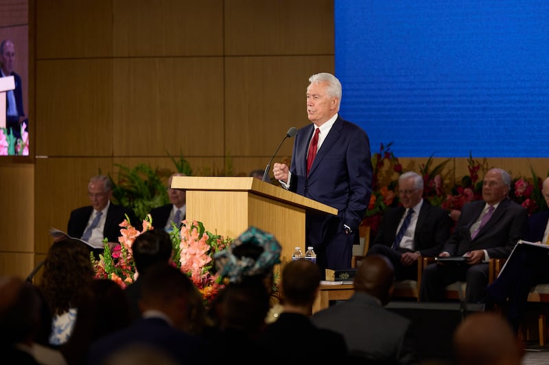 President Dieter F. Uchtdorf speaks during the 2026 Seminar for New Mission Leaders at the Provo Missionary Training Center.