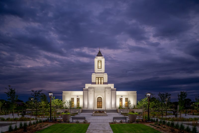 The Wichita Kansas Temple at night.