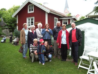 Slater family visit to Sweden in 2004. From left: Helen Antonson, Svea Antonson, Lisa Olofsson, Stephanie Farwell, Ake Antonson, Ann-Marie Olmarker, Hans Olmarker. Bottom from left: Lisbeth Pettersson Slater, Richard Antonson, Annika Slater.