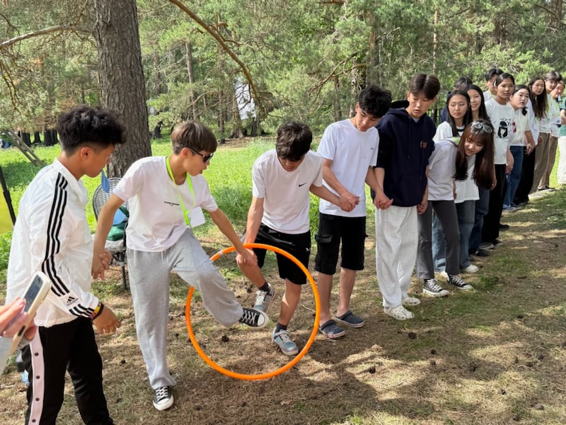 Youth participate in games with those in their groups at a For the Strength of Youth Conference from June 28 to July 3, 2026, near Ulaanbaatar, Mongolia.