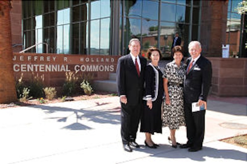 Elder Jeffrey R. Holland, Sister Patricia Holland, Margaret Nadauld, and Stephen Nadauld at dedicati