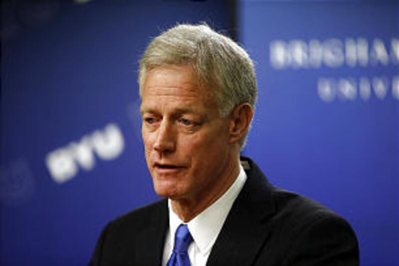 Kevin J Worthen speaks during a press conference in Provo, Tuesday, March 11, 2014, after it was ann