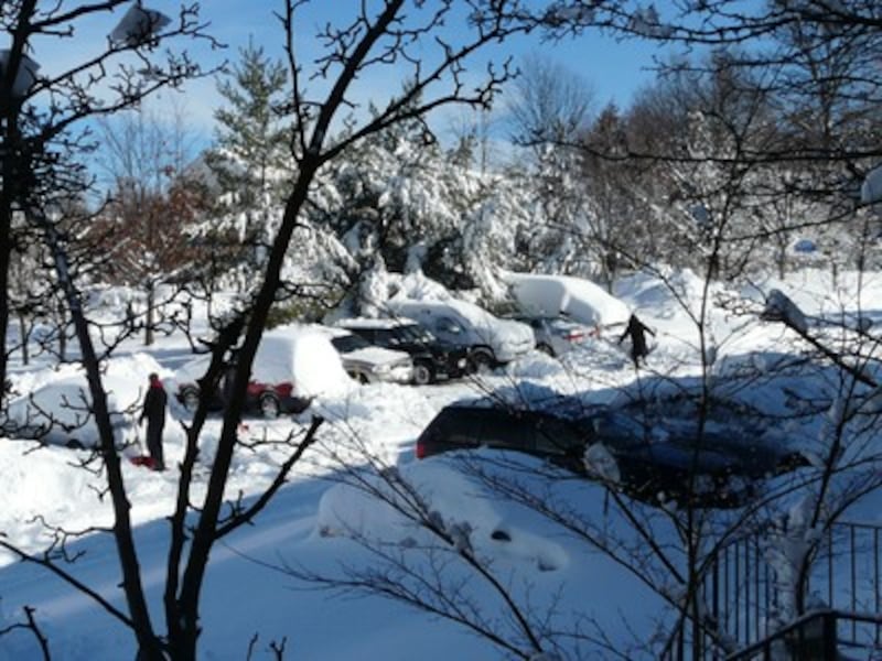 Residents were greeted Sunday morning with blue skies and deep snow after a heavy storm slammed the