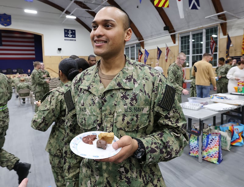 Officer candidate Abraham Rais attends the Sailors’ Devotional.