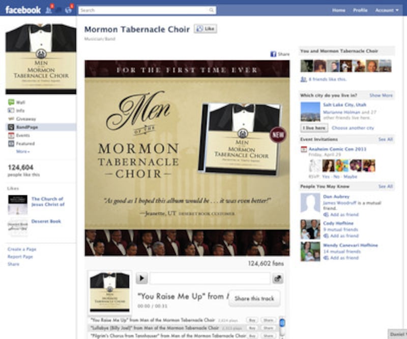 The Facebook page for The Mormon Tabernacle Choir.