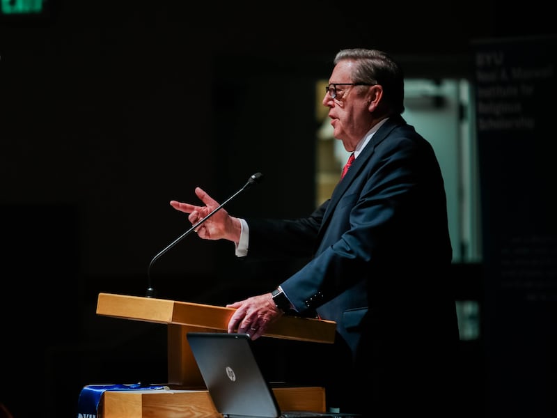 Elder Jeffrey R. Holland of the Quorum of the Twelve Apostles speaks during the annual Neal A. Maxwe