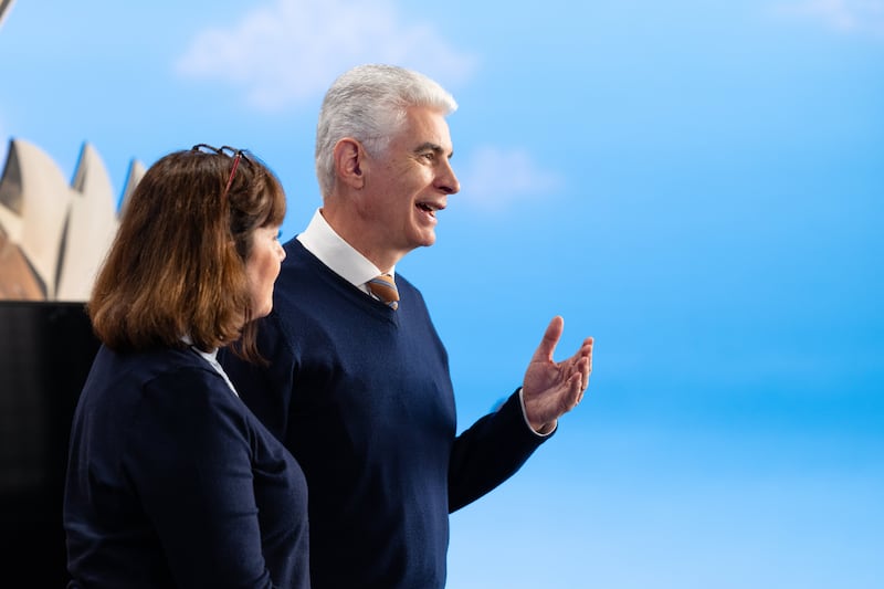Elder Gérald Caussé speaks to children watching the September 2026 Friend to Friend broadcast along with his wife, Sister Valérie Caussé.