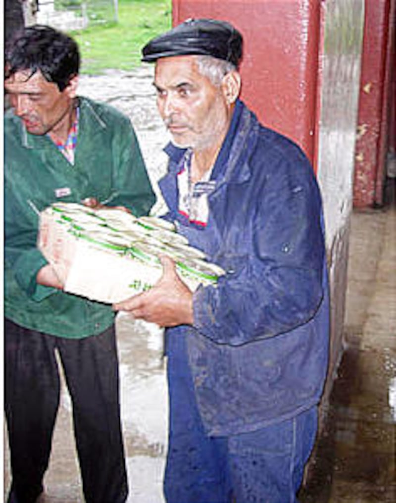 Residents of Chiselt, Romania, help distribute second shipment from the Church.