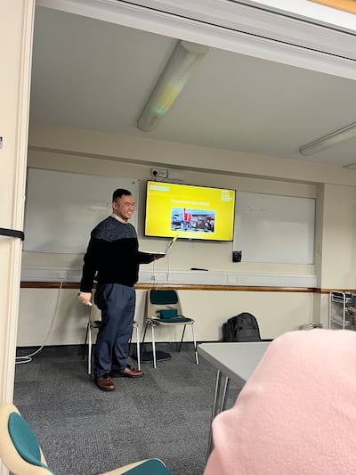 Eric Lam teaches English at the Bournemouth Ward building in the Southampton England Stake on Tuesday, July 14, 2026.