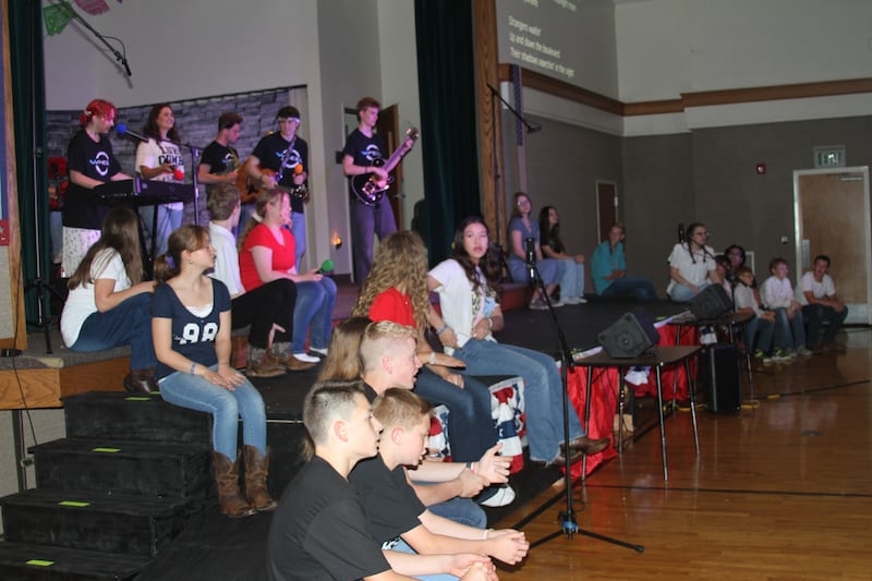 Youth of the San Antonio Texas Hill Country Stake perform in a patriotic performance commemorating 250 years of America at "Fiesta 2026" in San Antonio, Texas, on April 11, 2026.