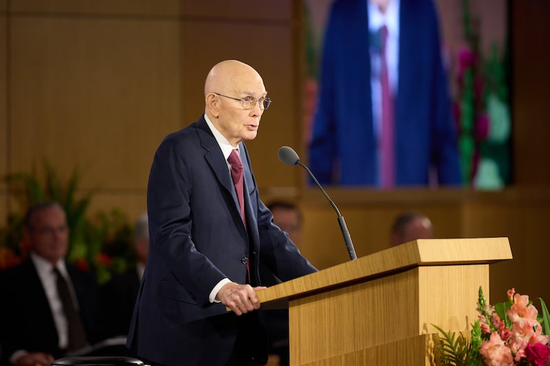 President Dallin H. Oaks speaks at the Saturday, June 20, 2026, session of the Seminar for New Mission Leaders at the Provo Missionary Training Center in Provo, Utah.