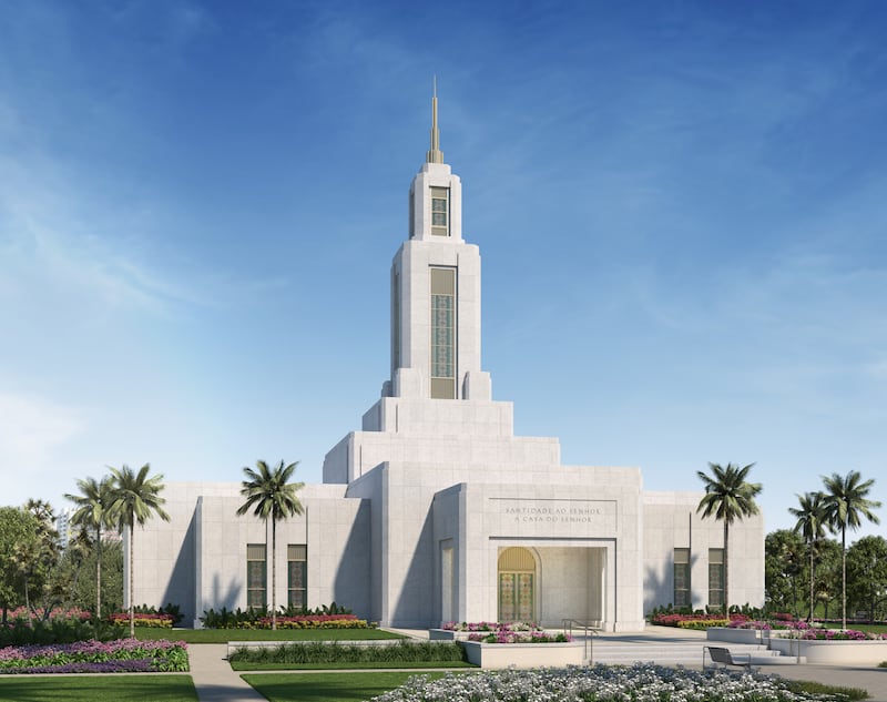 Exterior rendering of the Campo Grande Brazil Temple.