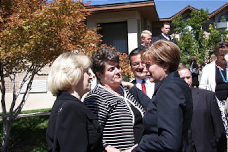 After Barbara B. Smith's funeral Sept. 20, Relief Society General President Julie B. Beck, right, vi