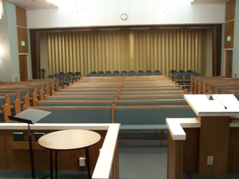 This is a picture of chapel of The Church of Jesus Christ of Latter-day Saints prior to the start of