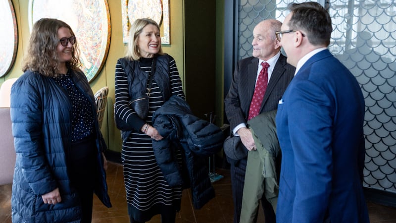 President Camille N. Johnson and Brother Doug Johnson speak with Elder Nikolai Ustyuzhaninov and Sister Yulia Ustyuzhaninov in Tbilisi, Georgia, March 4, 2026.