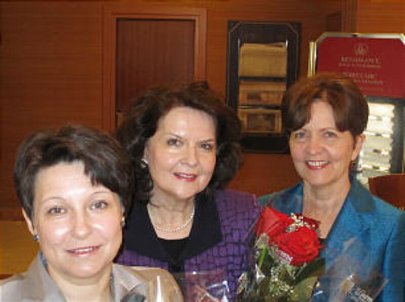 Sister Wendy Nelson, center, with Sister Tatyana Podvodova of the Russia St. Petersburg Mission, lef