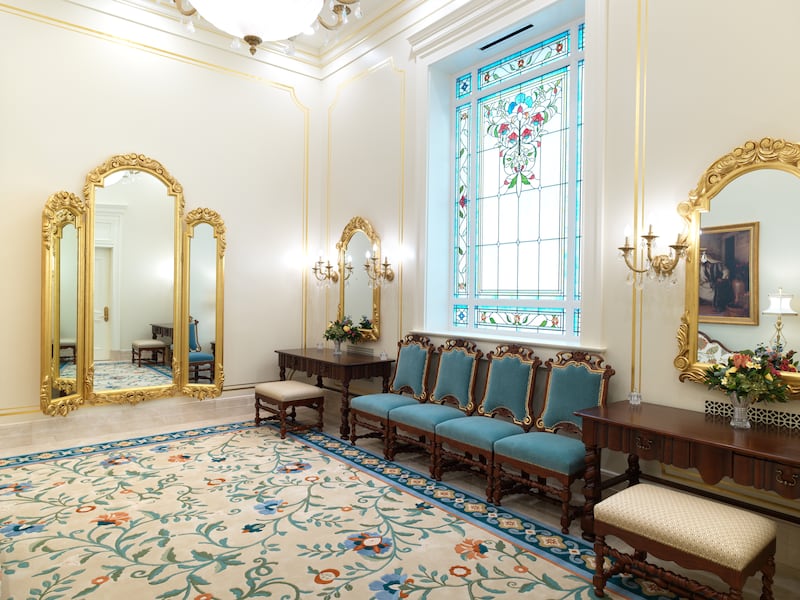 The bride's room of the Miraflores Guatemala City Guatemala Temple.