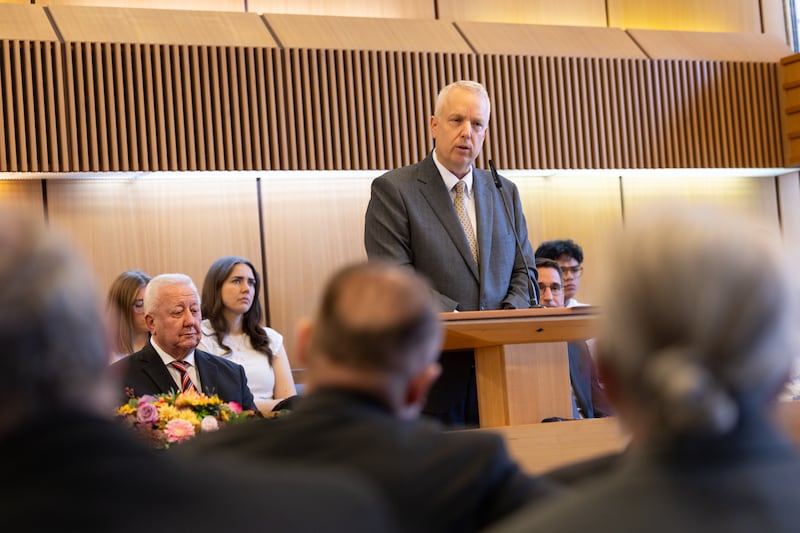 Elder Michael Cziesla — a General Authority Seventy and member of the Church’s Europe Central Area presidency — speaks at the Vienna Austria Temple groundbreaking ceremony in Vienna, Austria, on Oct. 17, 2026.