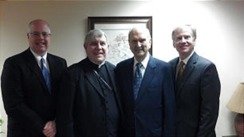 From left, President John Heller, Archbishop Jerome E. Listecki, Elder Russell M. Nelson and Elder J