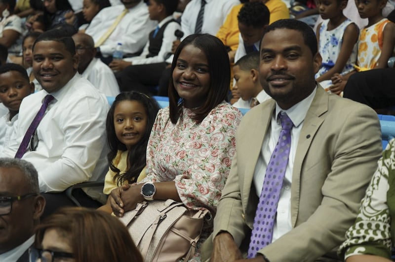 The Montero family attends a special conference with Elder Ronald A. Rasband of the Quorum of the Twelve Apostles in the Dominican Republic on April 25, 2026.