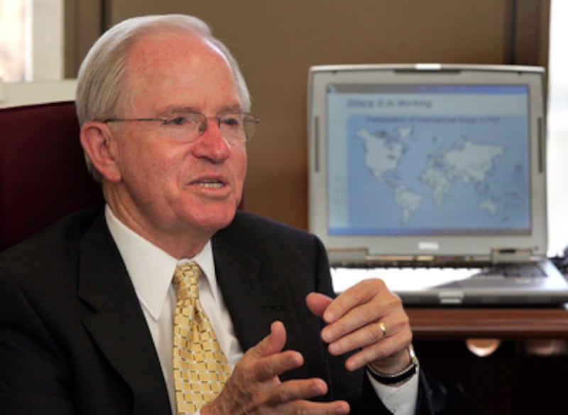 Elder John K. Carmack, shown in 2005 talking about the Perpetual Education Fund. Elder Carmack has b