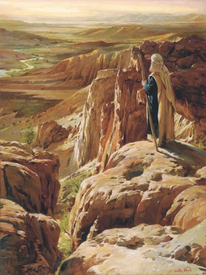"The Lord Shewed Him All the Land" is by Walter Rane.