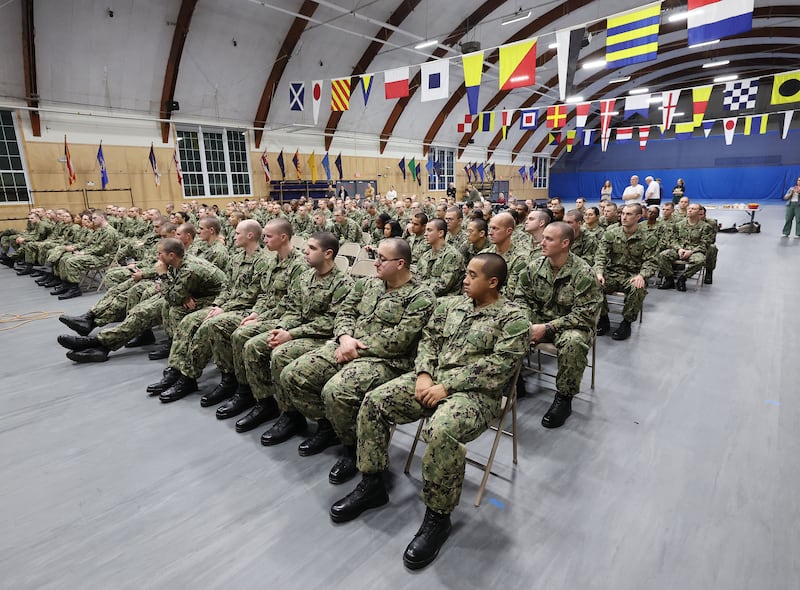 U.S. Naval officer candidates listen during the Sailors’ Devotional in Newport, Rhode Island.