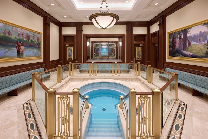 A baptistry in the Lindon Utah Temple.