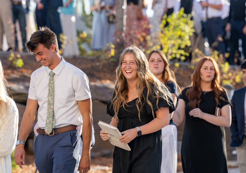 BYU-Idaho students gather to the I-Center on the Rexburg, Idaho, campus for a devotional with Elder David A. Bednar of the Quorum of the Twelve Apostles and his wife, Sister Susan Bednar, on Thursday, Oct. 8, 2026.