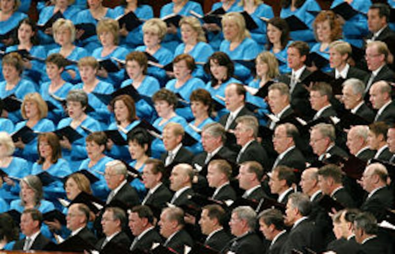 The Mormon Tabernacle Choir sing during LDS General Conference Oct 7, 2007 in Salt Lake City. Jeff
