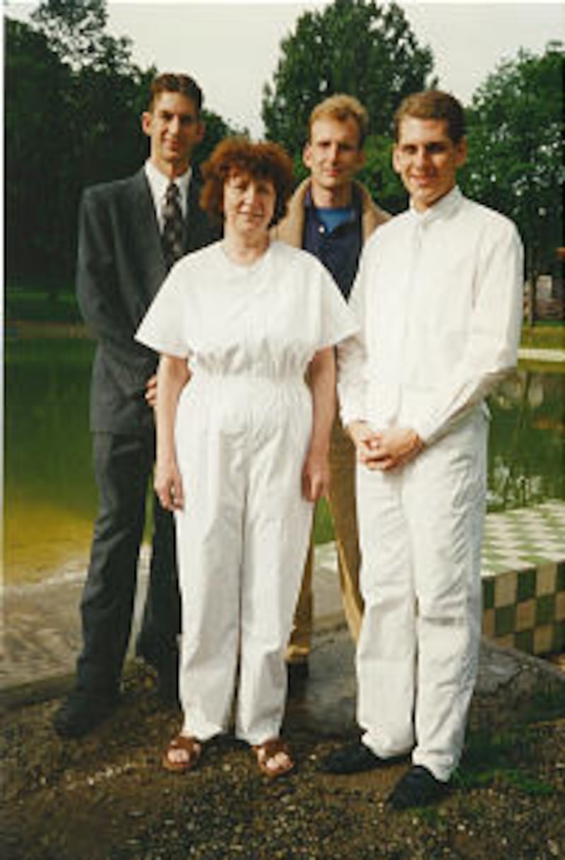 At the first baptism in western Ukraine, on Sunday, June 23, 1996, in Lviv, are, from left, Elder Ba