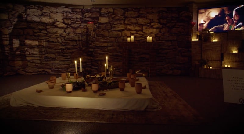 The room in a meetinghouse in Herriman, Utah, is transformed to depict scenes from the Last Supper, on April 9-10, 2025.