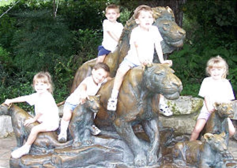 The Faylor quints, enjoying a visit to a park, are from left Cathryn, Joshua, Jonathan (in back), Jo