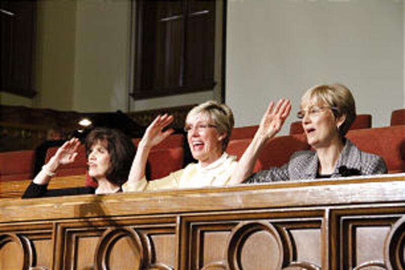 Sister Rosemary M. Wixom, Primary general president, center, and her counselors, Sister Jean A. Stev